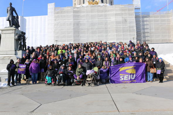 Faculty at the Minneapolis College of Art & Design are joining the growing ranks of SEIU members in Minnesota. Some of the union's nearly 60,000 members in the state are shown at their lobby day at the state Capitol earlier this year. Union Advocate photo