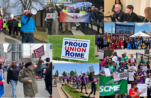 Photo collage of union members