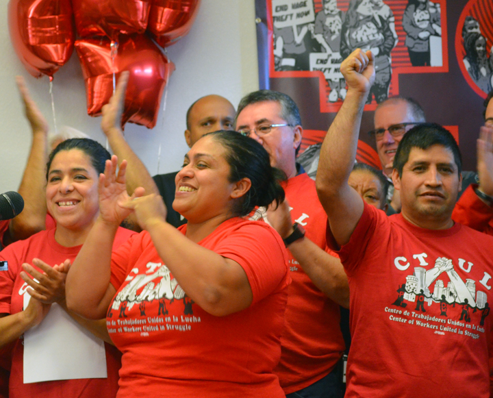 Retail janitors celebrated recognition of their union last fall after a six-year campaign.