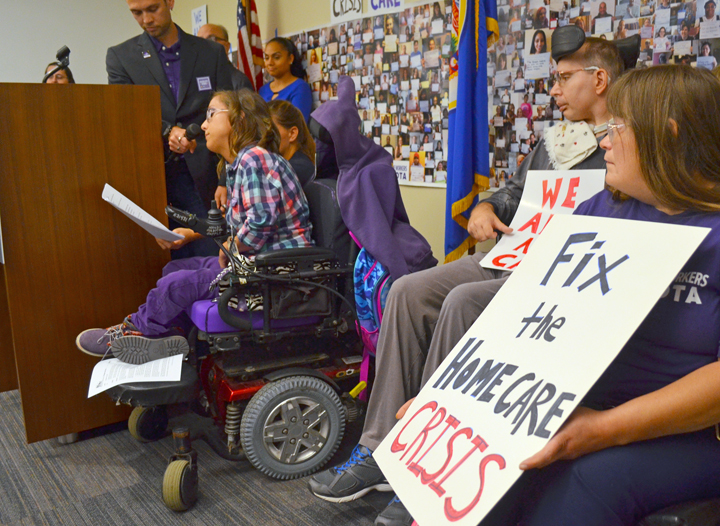 Home care workers and clients kick off the campaign for a new contract covering more than 20,000 workers statewide. Union Advocate photo